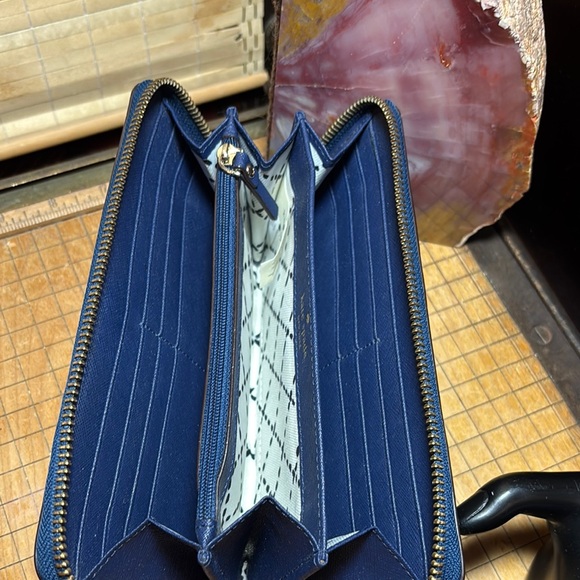 kate spade Safiano Leather Wallet Navy Dark Blue Zip Around 8”Lx4.25”Hx1”H - Picture 12 of 17